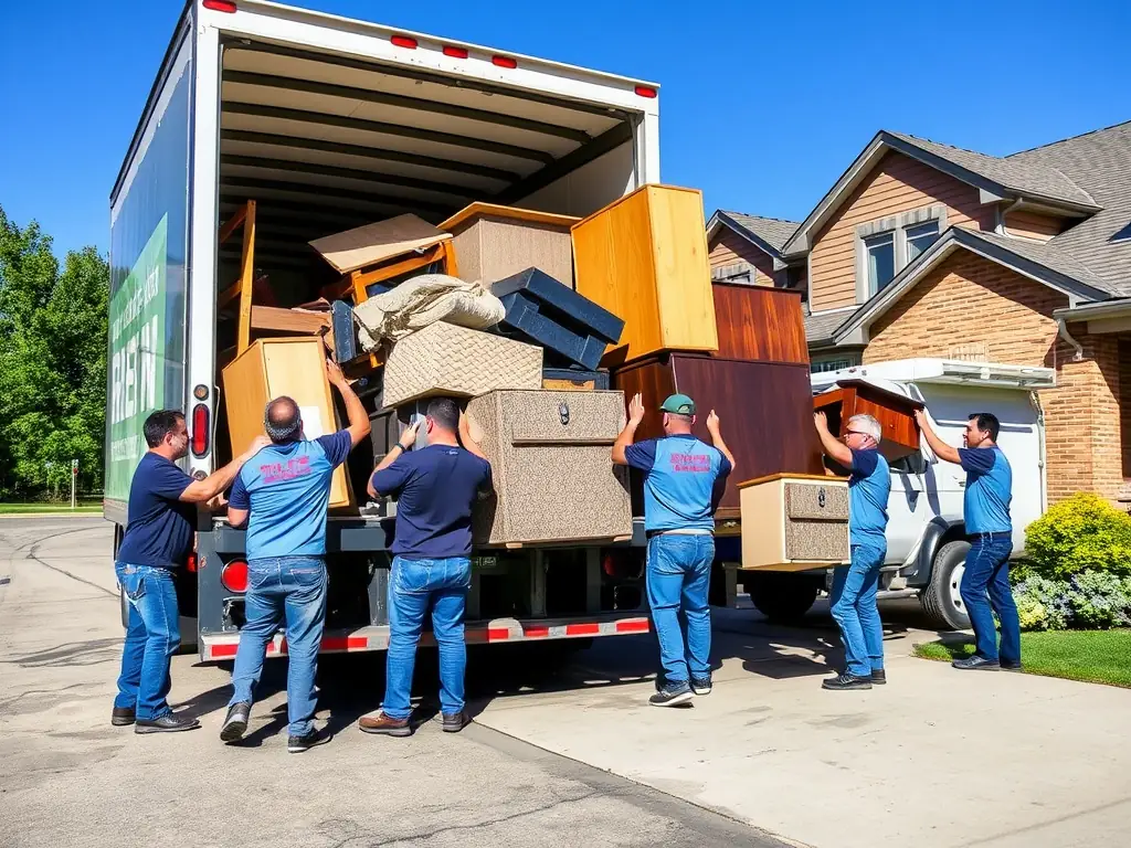 A photograph depicting MDH Contracting LLC's team carefully loading junk into a hauling truck, showcasing their professionalism and efficiency.